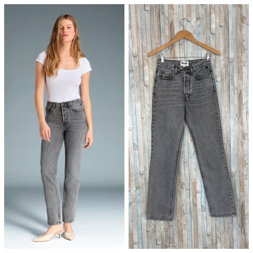 Rouje 26 Germain High Rise Straight Leg Jeans Noir Vintage Charcoal Wash Organic